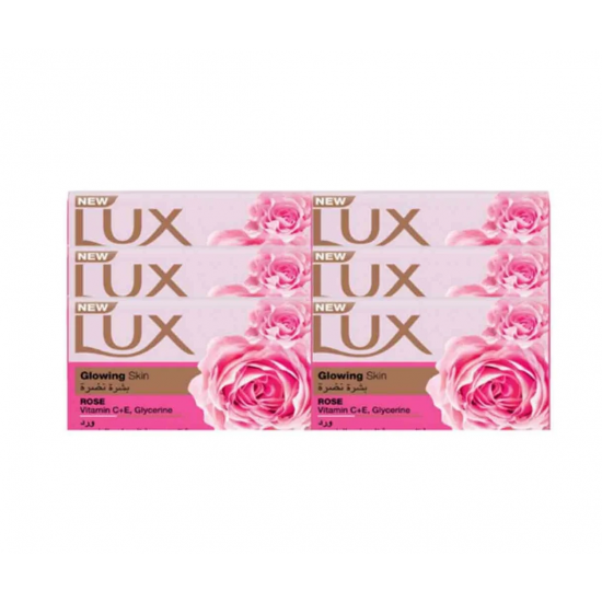 صابون لوکس مدل درخشان‌کننده عصاره گل رز (Lux Glowing Rose Extract Soap) بسته ۶ عددی شامل ۶ قالب صابون ۱۷۰ گرمی