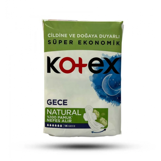 نوار بهداشتی گیاهی کوتکس ویژه شب مدل Natural بسته ۱۴ عددی (Kotex Natural Gece)