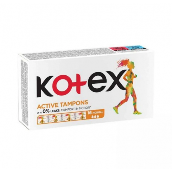تامپون کوتکس kotex اکتیو سایز نرمال Normal بسته ۱۶ عددی (معروف به تامپون استخری)