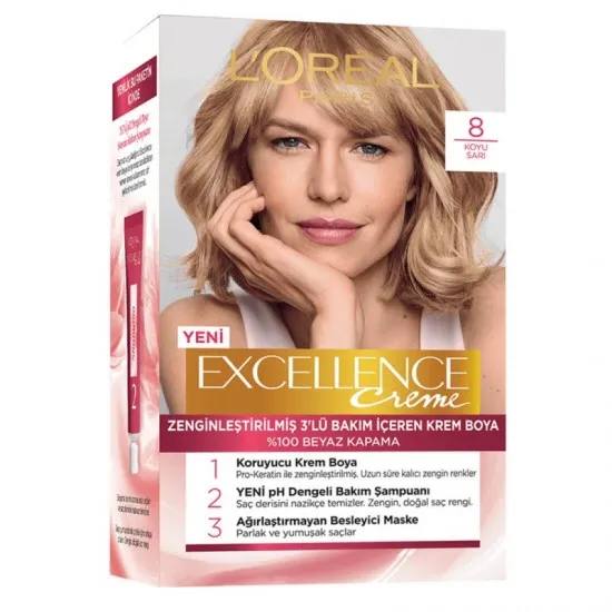 رنگ موی لورال شماره 8 رنگ بلوند تیره loreal excellence رنگ موی لورال شماره 8 رنگ بلوند تیره loreal excellence