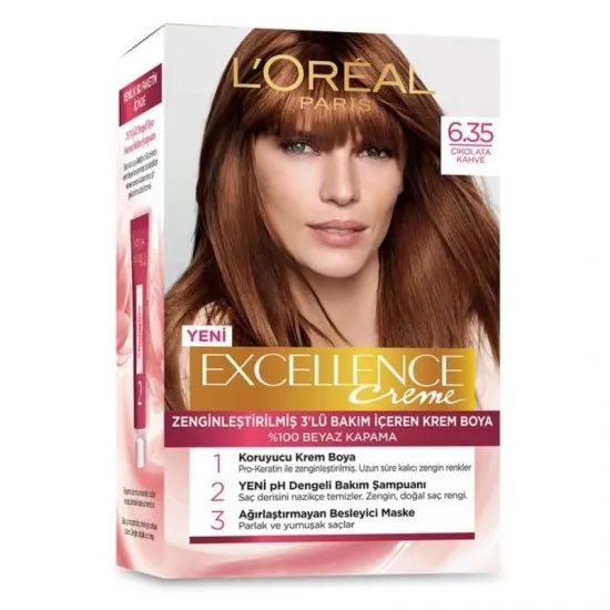 رنگ موی لورال شماره 6.32 رنگ قهوه ای روشن با تناژ طلایی loreal excellence رنگ موی لورال شماره 6.32 رنگ قهوه ای روشن با تناژ طلایی loreal excellence