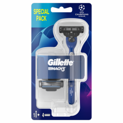پک دسته و یدک ژیلت GILLETTE MACH 3 سه لبه حاوی دسته و 4 عدد یدک پک دسته و یدک ژیلت GILLETTE MACH 3 سه لبه حاوی دسته و 4 عدد یدک